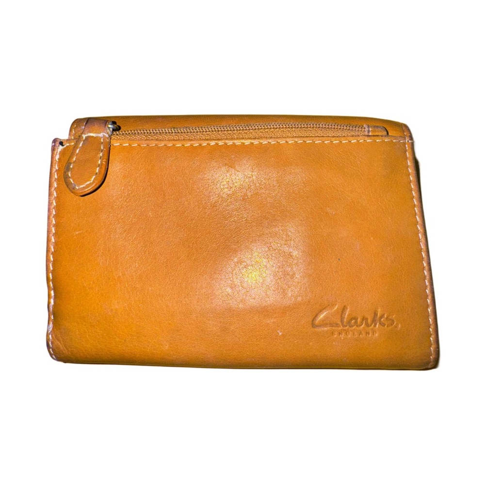 Vintage Clarks Stitched Brown Leather Wallet / Sm. Pocket book